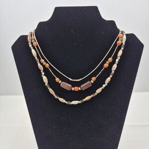 Vtg‎ Southwestern Stone Look Beaded Necklace Lot 3pc Barrel Clasp Boho Layered